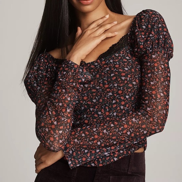 NEW Maeve at Anthropologie Puff Sleeve Fitted Floral Blouse - Picture 1 of 4